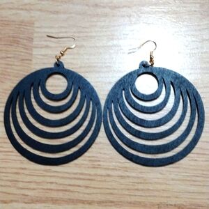 2-1/2" Black stained wood dangling earrings.